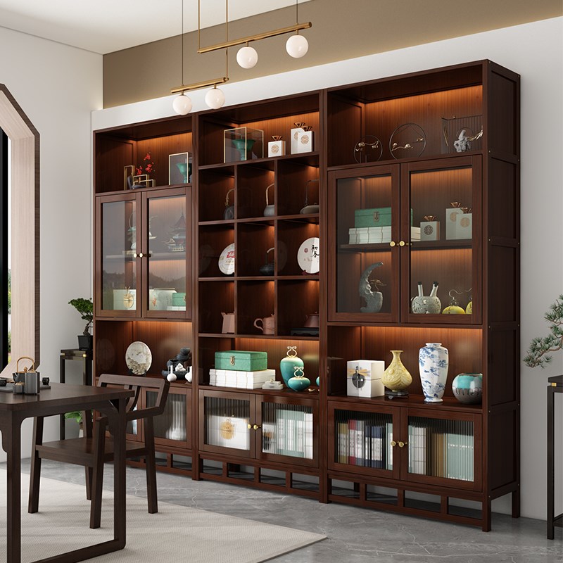 茶叶展示架展示i柜实木带灯茶叶架茶庄茶室茶叶店陈列柜货柜货架