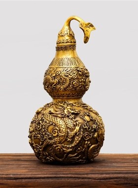 纯铜开口招财龙纹铜葫芦摆件开盖葫芦客厅家居办公室桌工艺品礼品