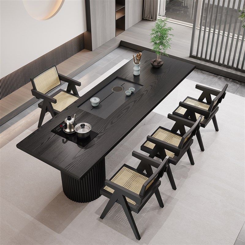 侘寂风实木碳化茶台茶桌黑色实木大板桌商务会客泡茶接待洽谈桌椅,住宅家具,家用茶台/茶桌,淘宝优惠券,粉丝福利购,淘宝优惠卷