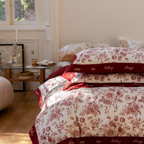 高档简约结婚四件套红色床单被套纯棉新婚庆床上用品婚房陪嫁喜被