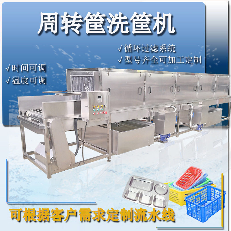 高压喷淋去油污肉制品周转筐清洗机隧道式高压喷淋洗筐机厂家直供