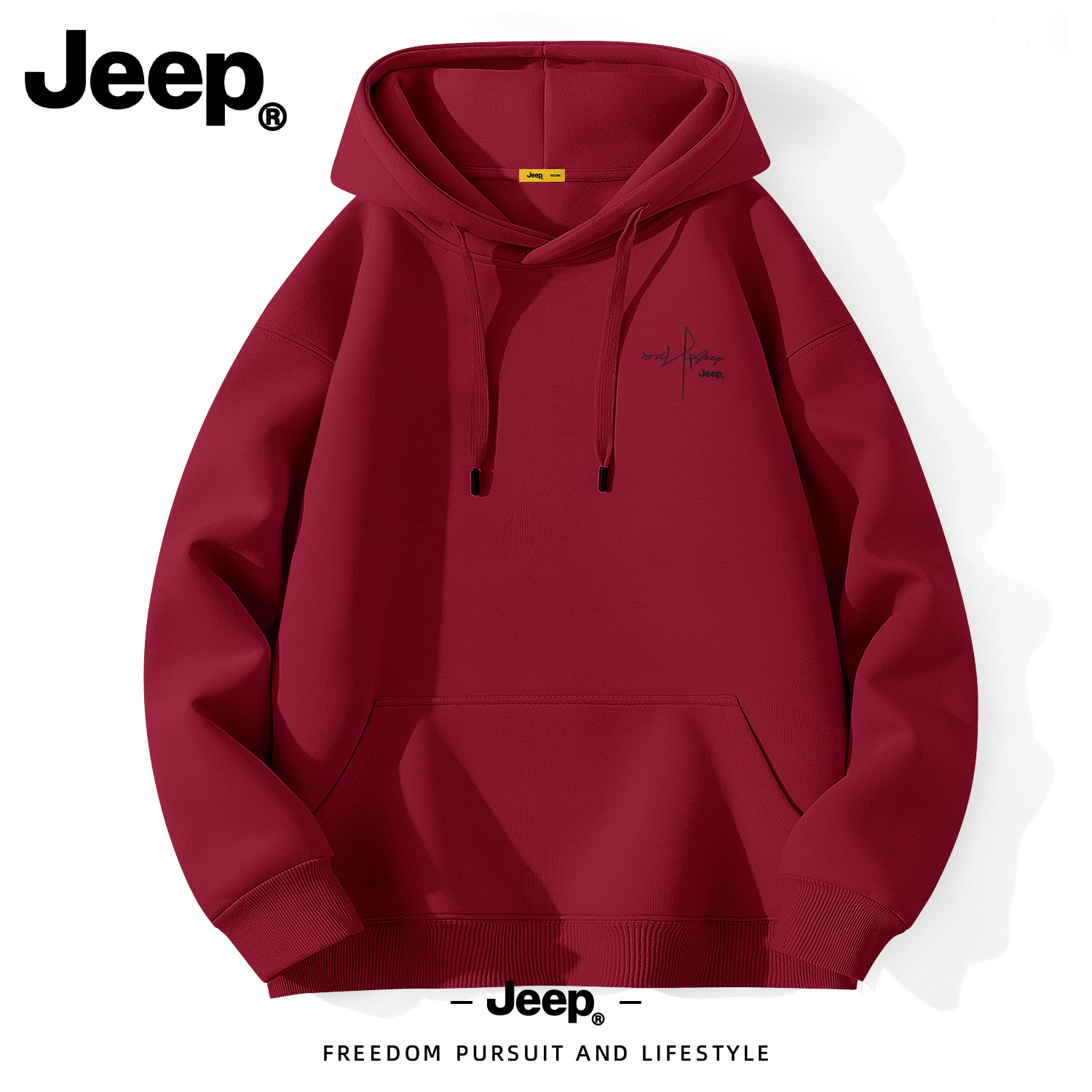 Jeep吉普红色连帽卫衣男士帽衫