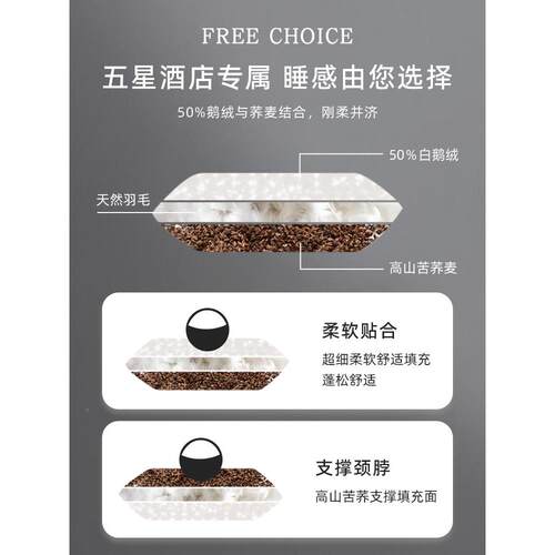 森福芯荞麦枕羽绒枕级五星酒店枕颈得椎QMZ01支撑睡眠家庭健康枕