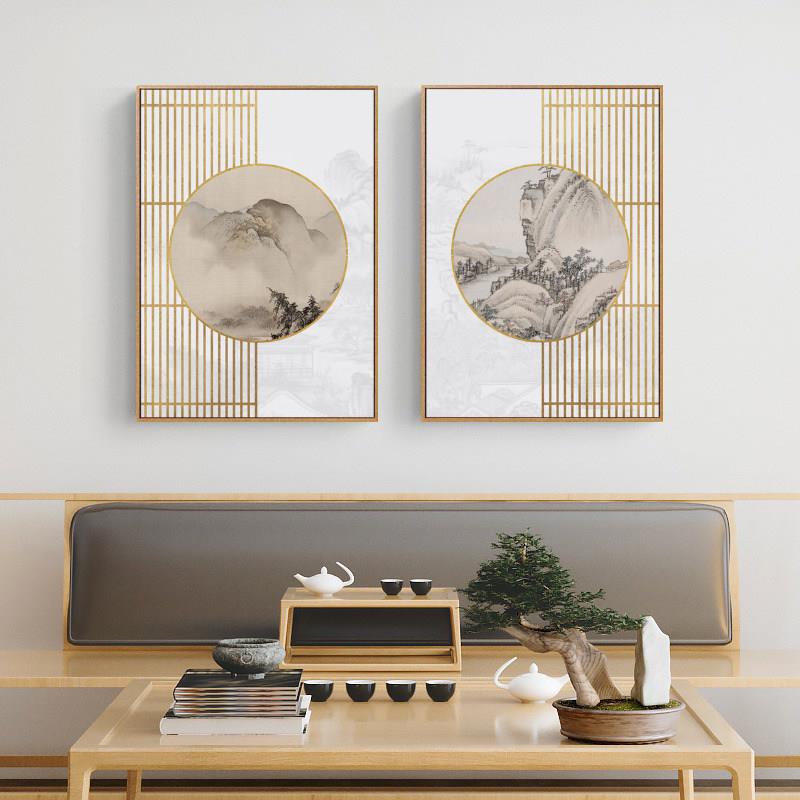 清韵古典新中式客厅装约 饰画花 画创意简办公室挂画 画饭厅荷禅
