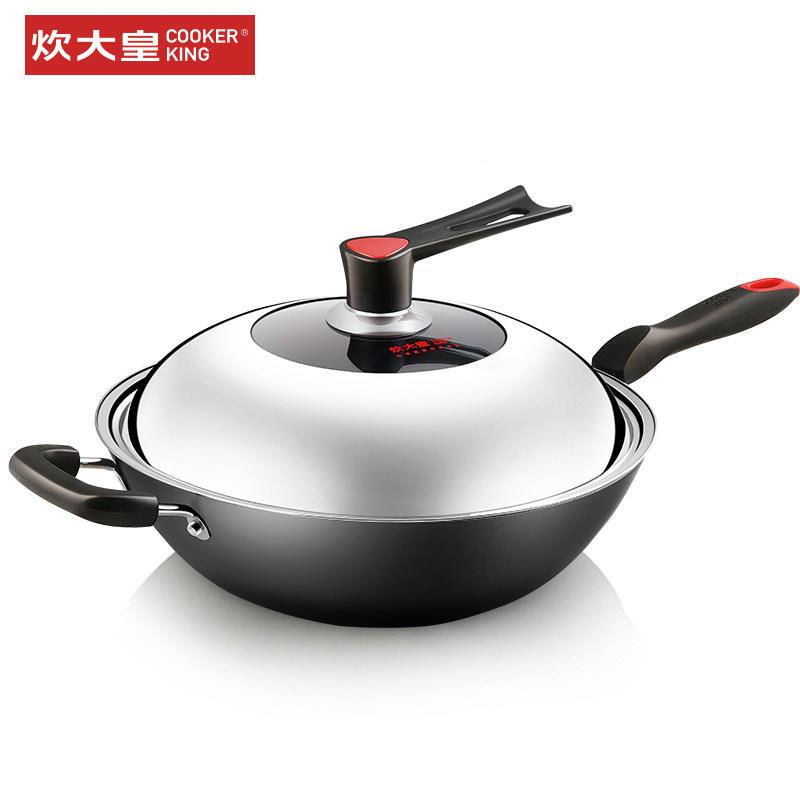 炊皇大铸铁炒COOKER K锅防生锈铸铁锅涂无层铁炒锅瓦斯炉