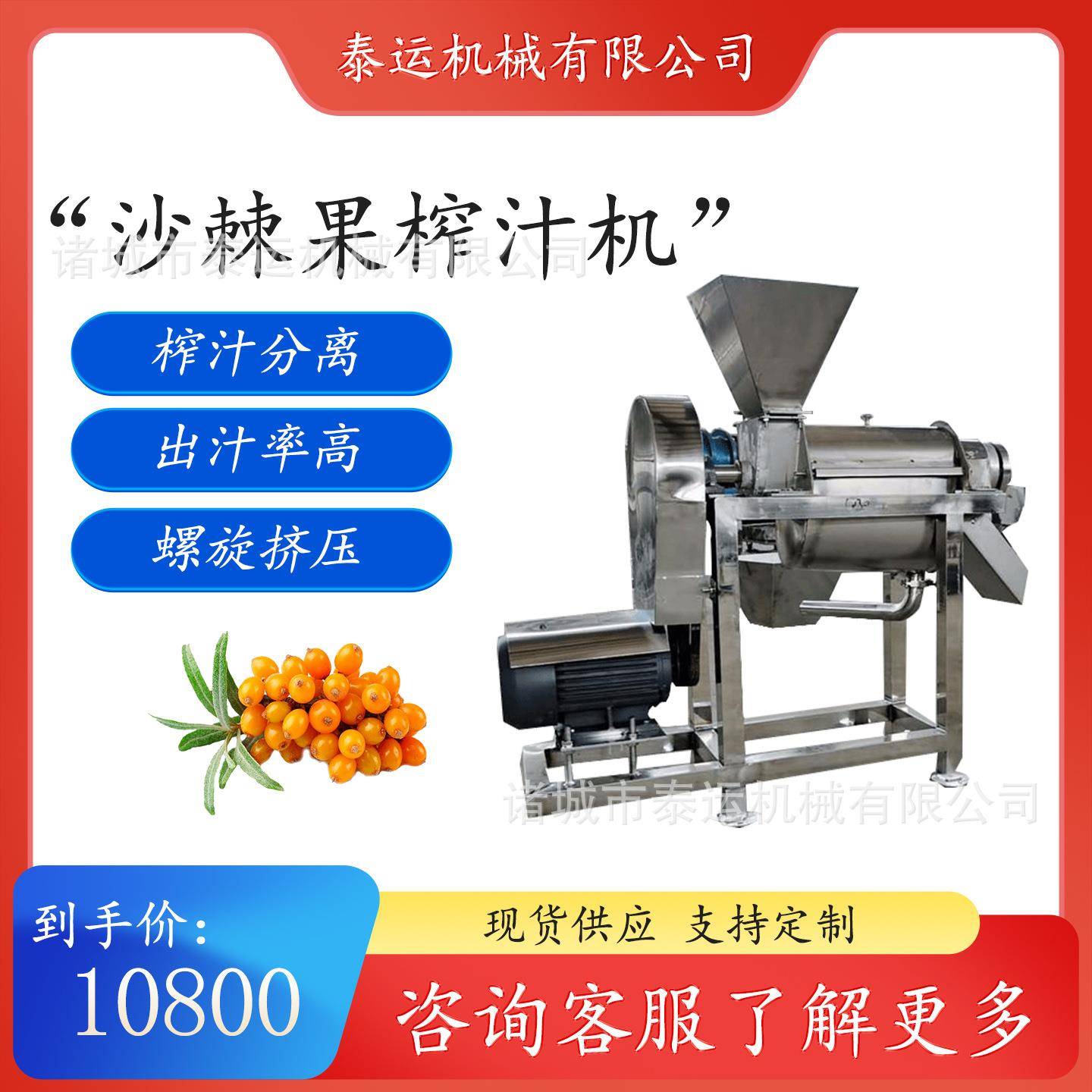 沙棘果榨汁机沙棘汁饮料灌装线芒果螺旋打浆机青苹果破碎榨汁设备