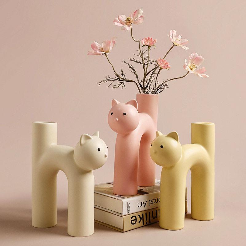 NCDMOMO 创意韩国耶诞节可爱管状居猫装花饰瓶客厅家桌面品