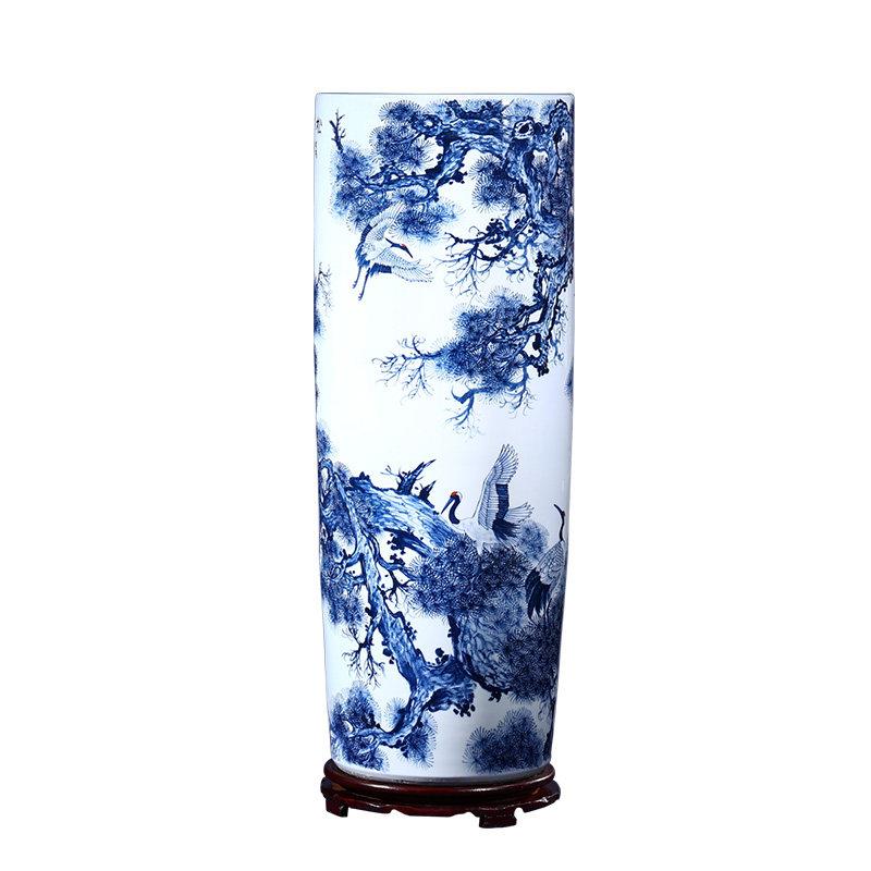 瓶景德花镇陶XJ0110瓷青花瓷落地大插花箭筒中式厅书画客 画缸直