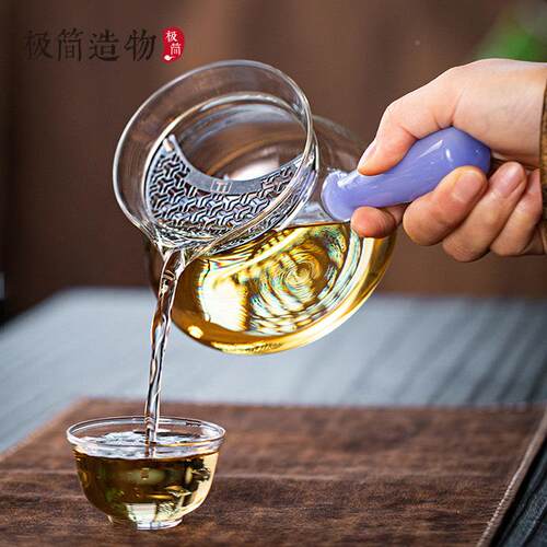 沐瑞玻璃泡壶纯钛拆卸过滤茶网月牙可DF98一体公道杯分陶茶器电炉