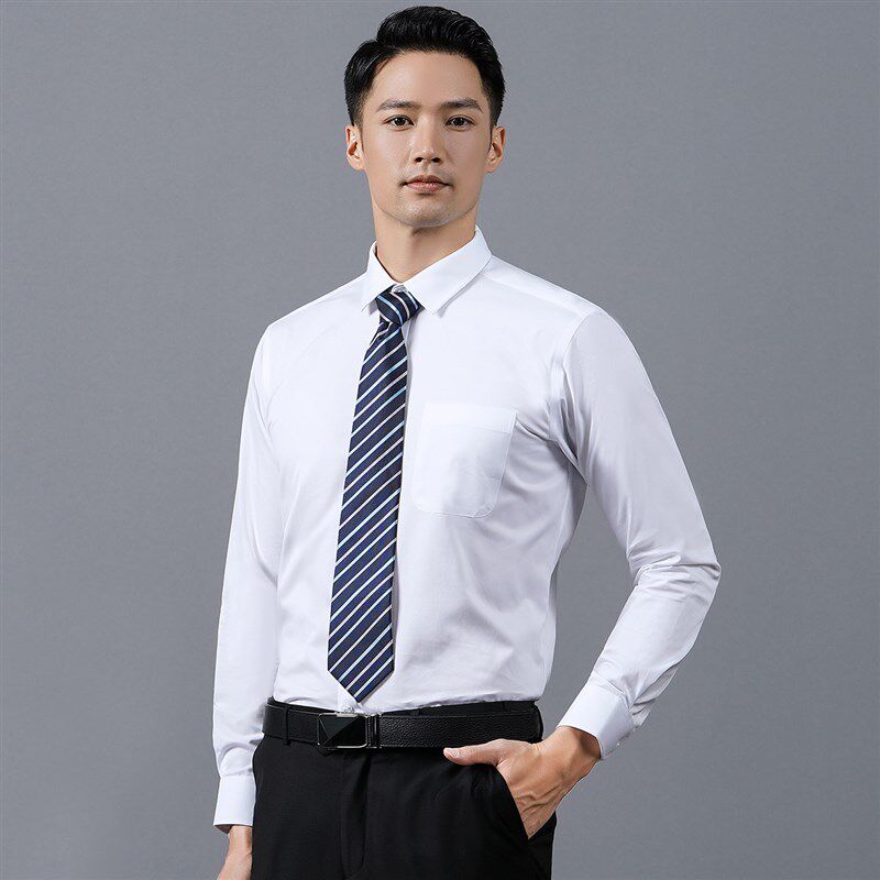 衬衫男商务休闲白衬衫夏季抗皱透气吸汗职业装工作服衬衣男春夏