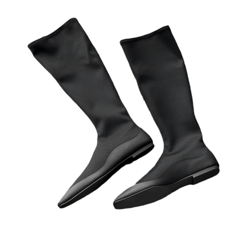 极简row风百搭美腿靴弹力瘦瘦靴女长筒袜靴方头平底不过膝长靴子