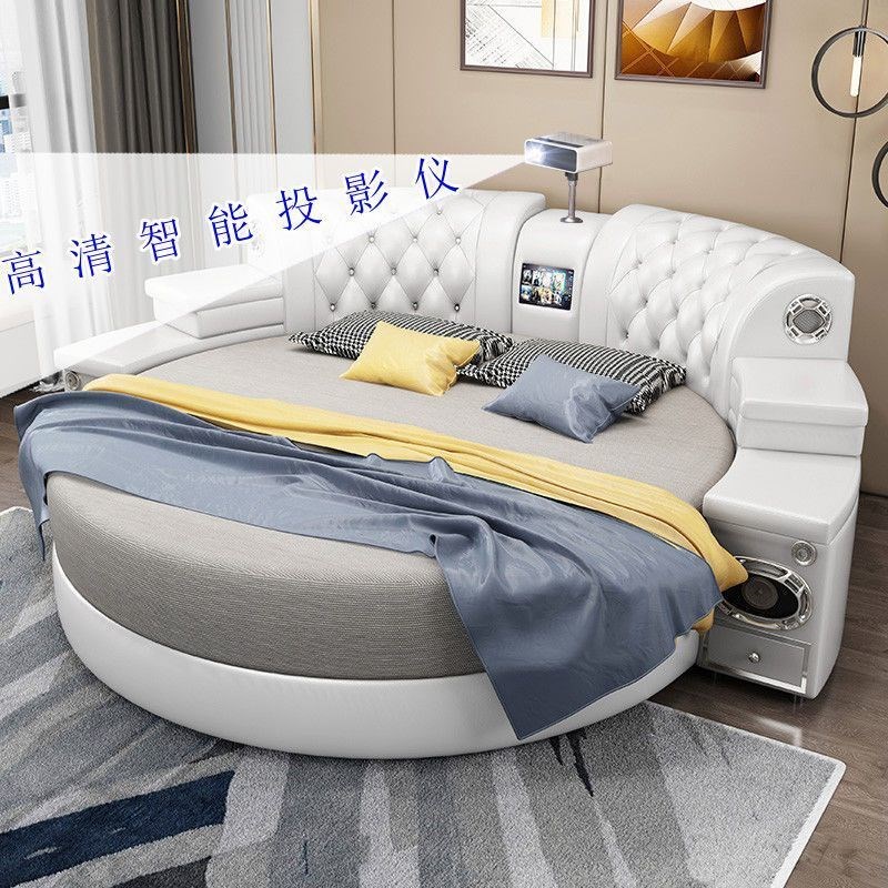 多功能智能投影圆形床圆床双人床音乐床公主床结婚床情侣按摩皮床