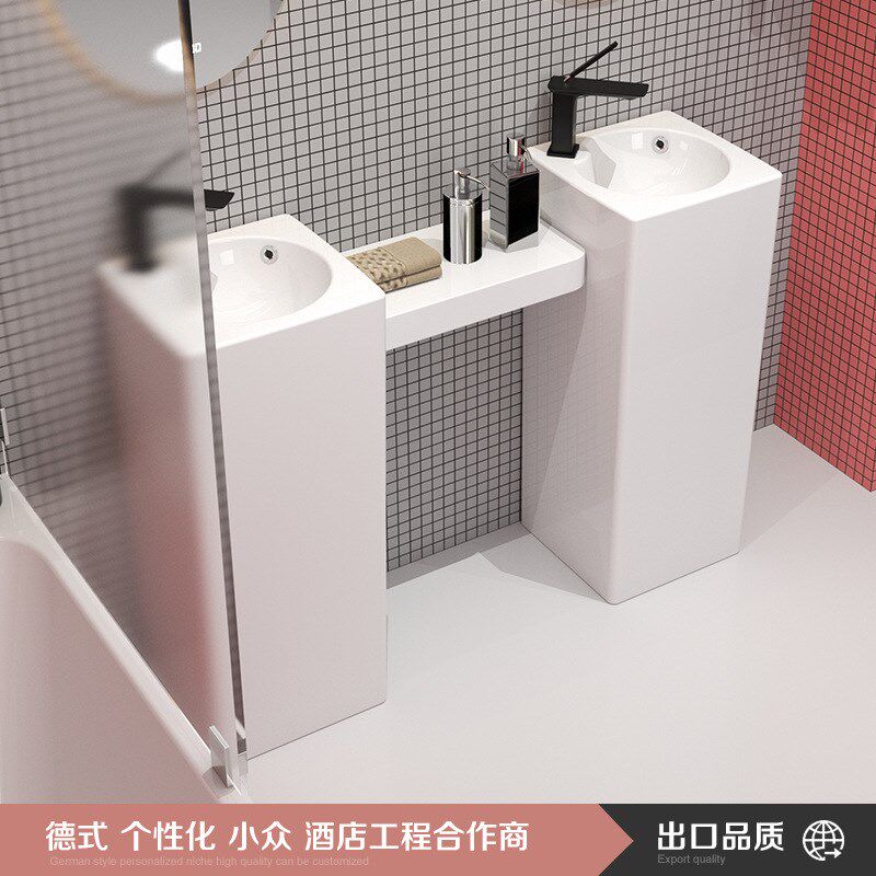 立柱盆一体陶瓷洗脸盆卫生间洗手盆方形洗脸盆迷你小户型阳台