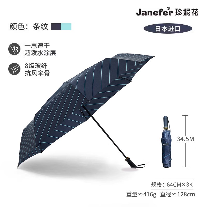 26N珍妮花伞面特大号三折雨伞抗风黑色手动轻巧便携双人折叠伞无