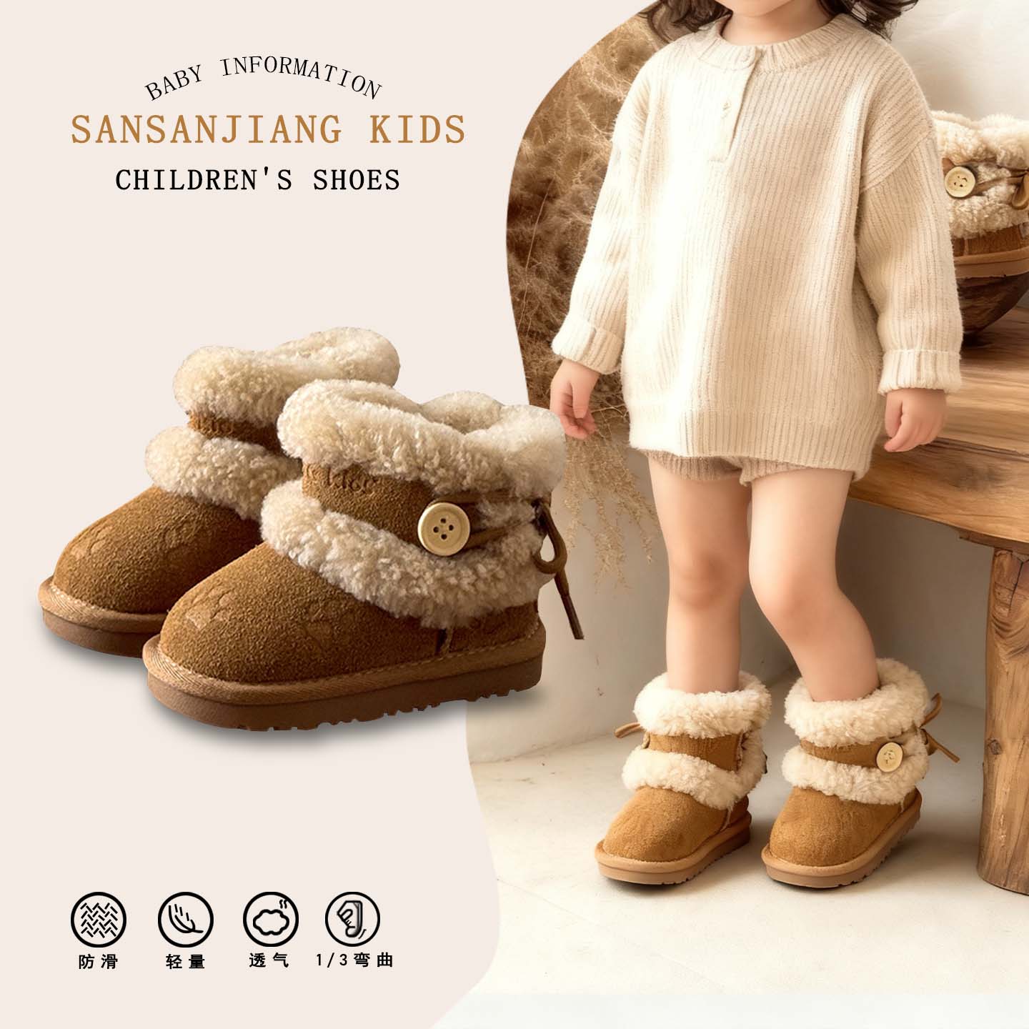 女宝宝棉靴加厚冬季新款女儿童雪地靴印花真皮幼儿大棉靴