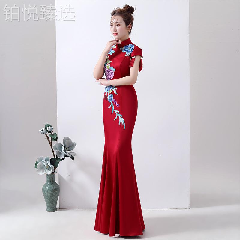 2025新款优秋冬新款旗袍改良晚雅复古鱼尾演出服长裙合唱团走秀礼