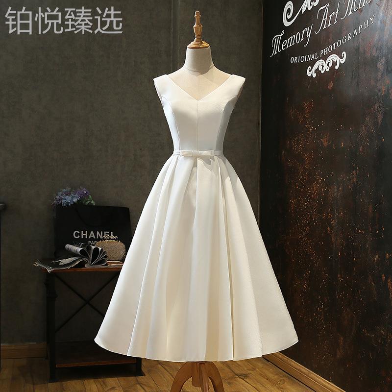 2025新款晚女礼缎服新款简约中长款娘宴会连衣裙旅拍面影楼名伴媛