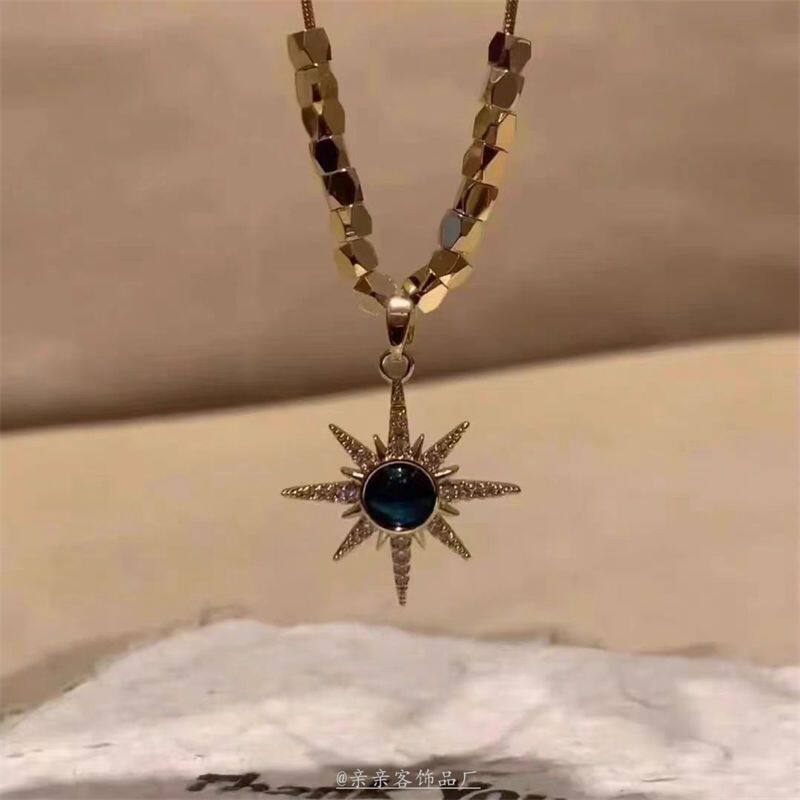 梦幻蓝颜蓝色锆石太阳花吊坠项链女2025新款高级时尚百搭锁骨链