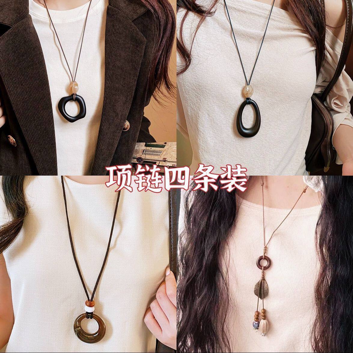 复古长款不规则圆环吊坠项链女民族风可调节挂脖毛衣链高级感配饰