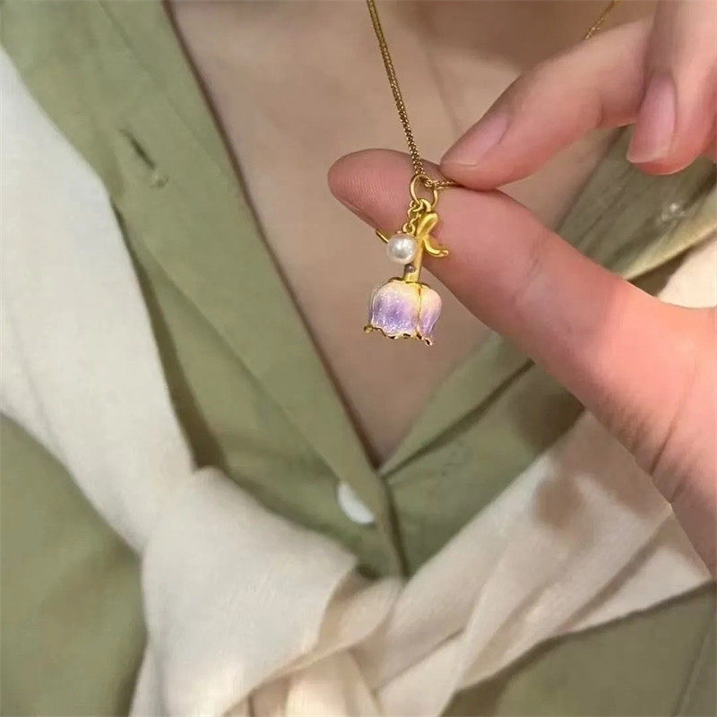 紫色永生玫瑰项链轻奢小众礼物