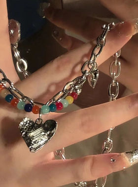 超爱!ins博主偏爱彩珠爱心项链女高级设计感小众锁骨链甜酷配饰