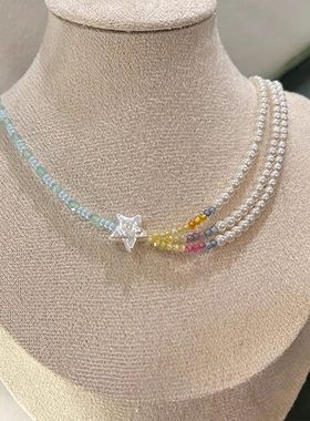 流星雨~多层珍珠串珠星星项链女小众轻奢高级锁骨链精致气质颈链