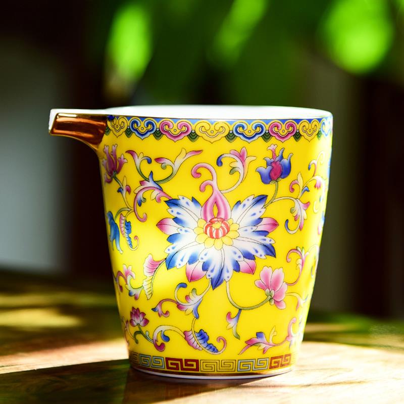 珐琅彩公道杯陶瓷茶海单个分茶器家用茶具公杯倒茶器公道壶日式