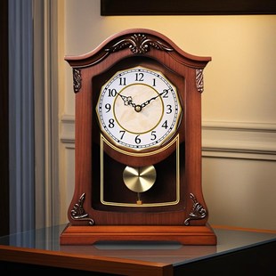 复古实木座钟客厅2025新款 桌面静音家用钟表 台式 时钟高端高档欧式