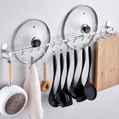 厨房挂钩免打孔挂杆置物架壁挂式 锅铲勺子厨具挂架太空铝排钩收纳