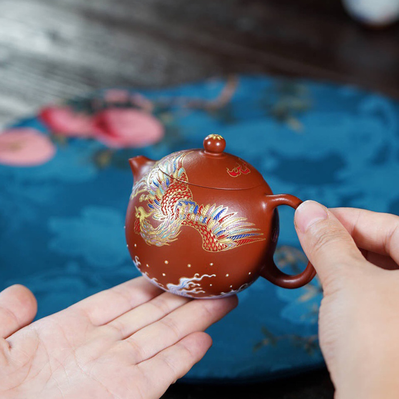 宜兴原矿手工紫砂壶珐琅彩西施