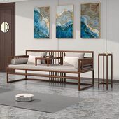 新中式 罗汉床实木乌金木沙发床榻茶桌椅组合老榆木推拉床客厅家具