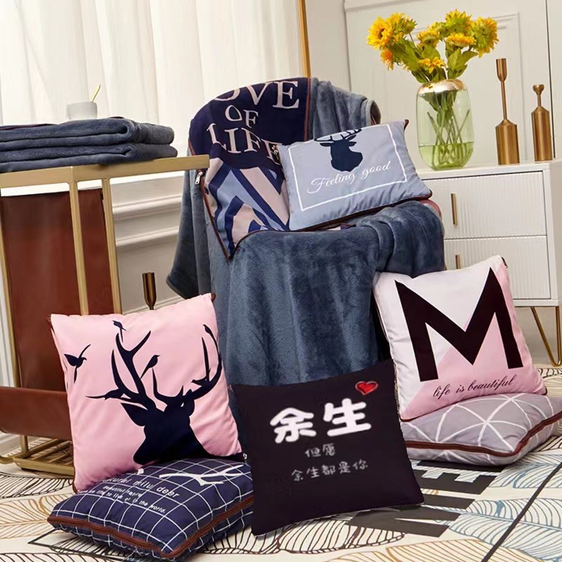 抱枕定制折叠e被子两用加厚毛毯二合一汽车载靠垫午睡空调毯印log