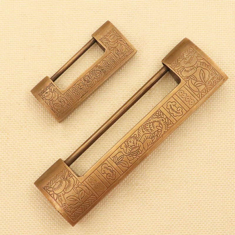 中式古典锁古代横插销p仿古锁复古挂锁老式小锁头红木家具锁纯铜