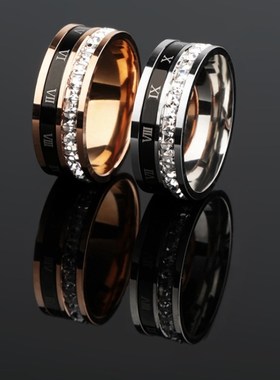 戒指男高级感个性时尚单排钻石男女戒指可转动Q网红风情侣罗马风