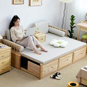 新中式 罗汉床实木推拉沙发床小户型家用伸缩床客厅简约现代贵妃榻