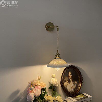 新中式禅意复古日式白色陶瓷壁灯北欧黄铜床头过道玄关灯吧台民宿
