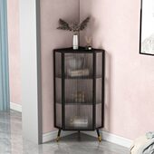 北欧转角墙角柜轻奢客厅拐角柜斗柜简约现代收纳柜靠墙玻璃三角柜