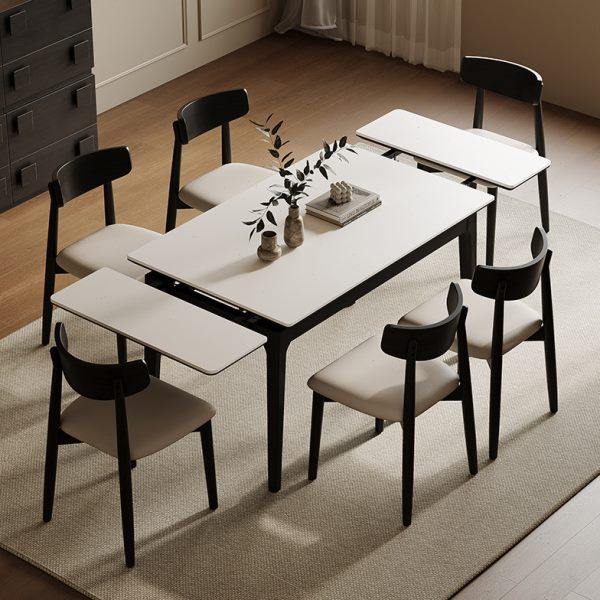 极简实木岩板可伸缩折叠餐桌椅组合长方形小户型现代简约实木饭桌,住宅家具,岩板餐桌,淘宝优惠券,粉丝福利购,淘宝优惠卷