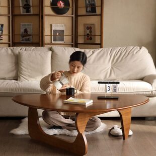 日式原实木极简约小户型茶几客厅家用可移动复古风沙发边圆餐桌子