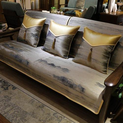 新中式沙发垫四季通用防滑布艺客厅实木坐垫子现代沙发套罩笠定制