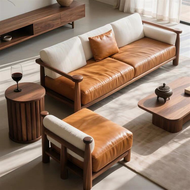 新中式实木沙发黑胡桃木现代轻奢办公室客厅简约沙发组Y合家具定