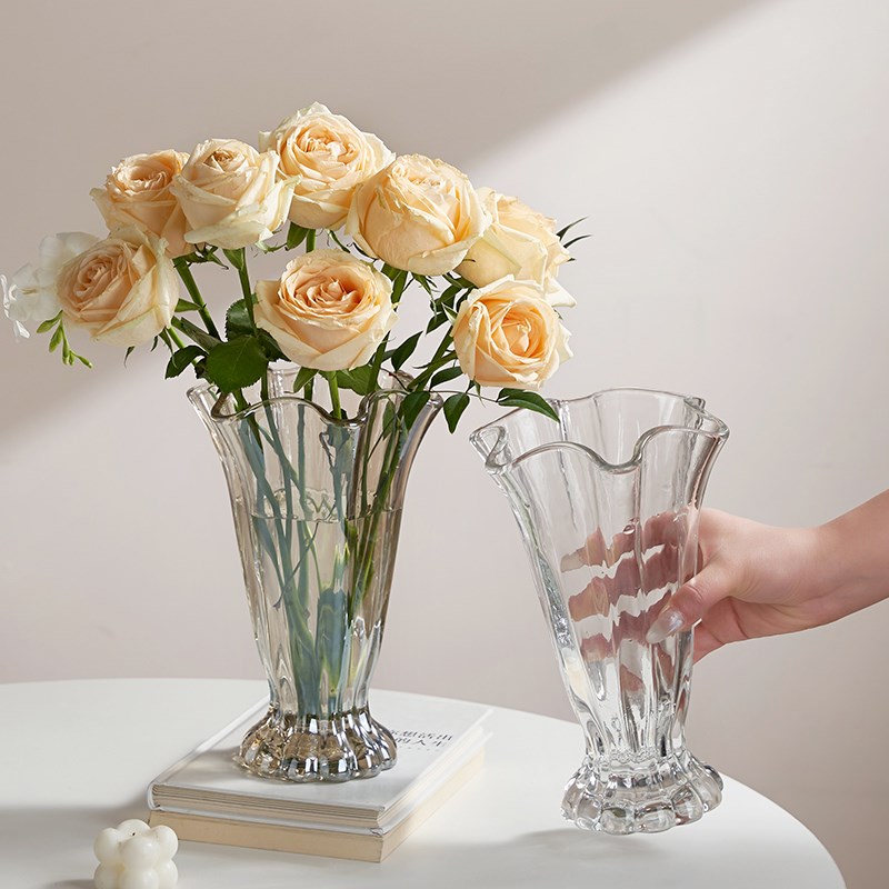 水晶大花瓶摆件客厅插花玻璃透明水D养玫瑰百合轻奢高级感鲜花专