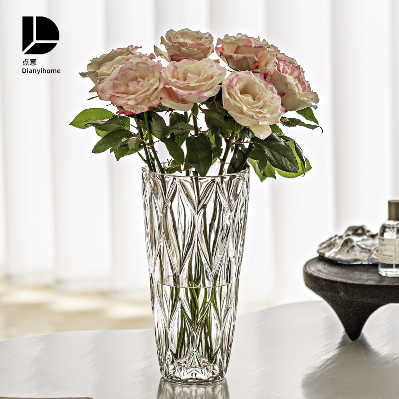 玻璃花瓶c摆件客厅插花透明水培欧式高级感水晶玫瑰鲜花高端轻奢