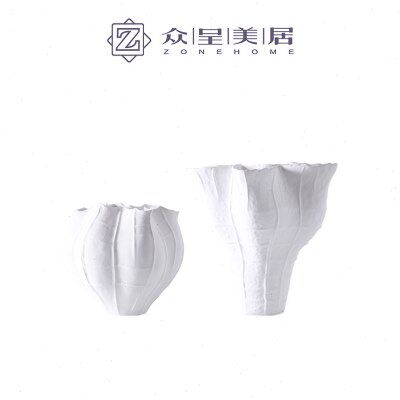 现代简约创意荷叶边陶瓷花瓶摆件样板间酒店客厅玄关艺术干插花器