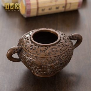 铜韵堂铜香炉铜制檀香炉大号熏香炉供佛室内香薰炉盘香炉家用摆设