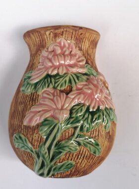 石湾公仔陶瓷装饰摆件居家挂墙阳台客厅送礼菊花挂瓶手工上釉画花