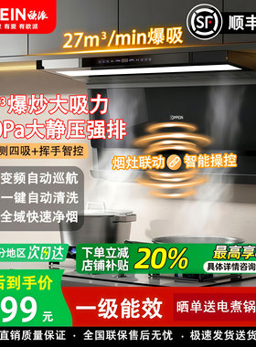 欧派(OPPEIN)家用抽油烟机顶侧双吸大吸力变频款油烟机燃气灶套装