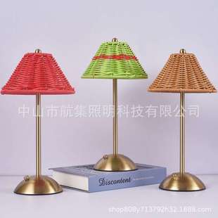 LED充电台灯复古藤编氛围台灯东南亚风格家居摆件客厅卧室桌面灯