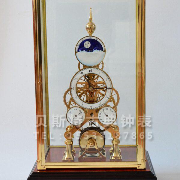 古钟 全铜古典机械座钟 透视齿轮台钟 复古电镀金 样板间欧式钟表