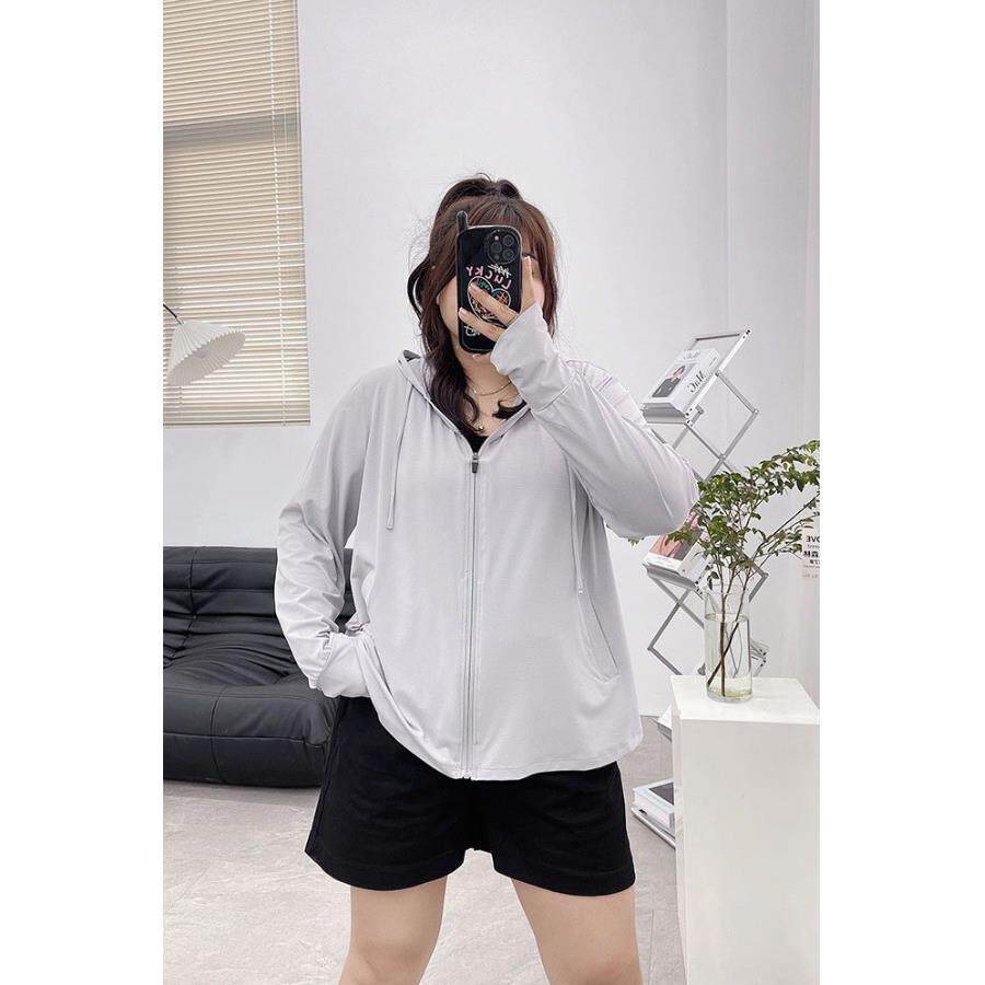 80-300斤大码薄款防晒衣女夏胖mm透气冰丝长袖服连帽开衫外套